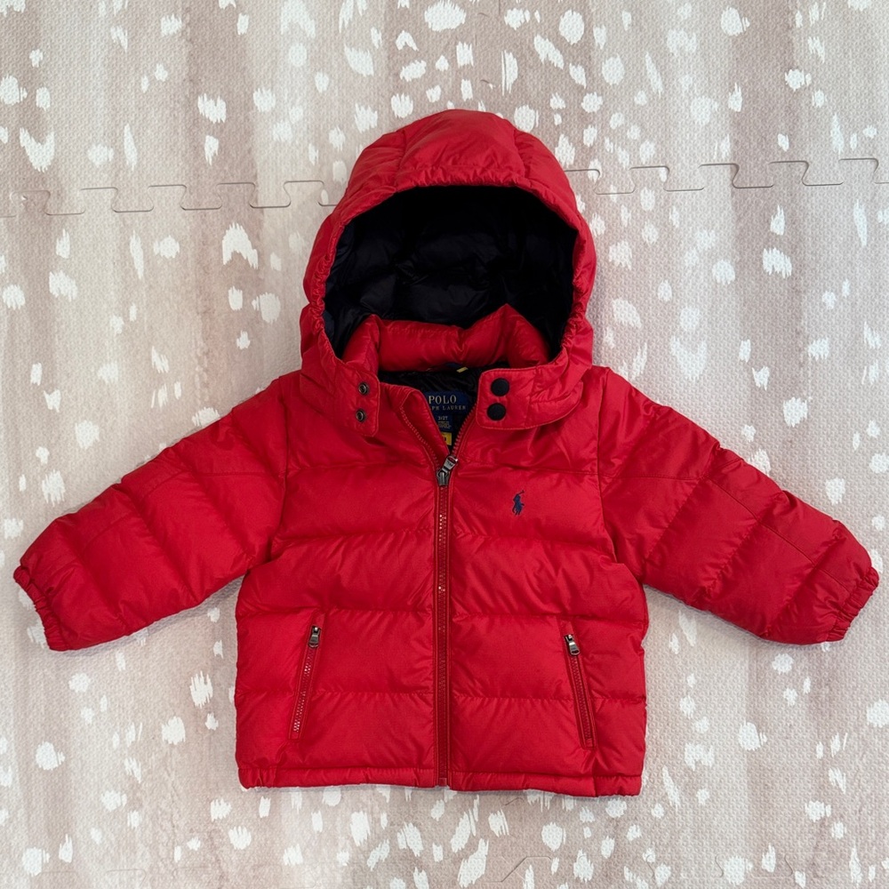 Polo Ralph Lauren Toddler Red Down Puffer Jacket 2T | Water Repellent Hooded